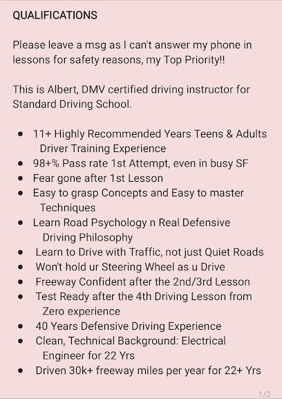 Albert’s of Standard Driving School DMV Certified Driving Instructor